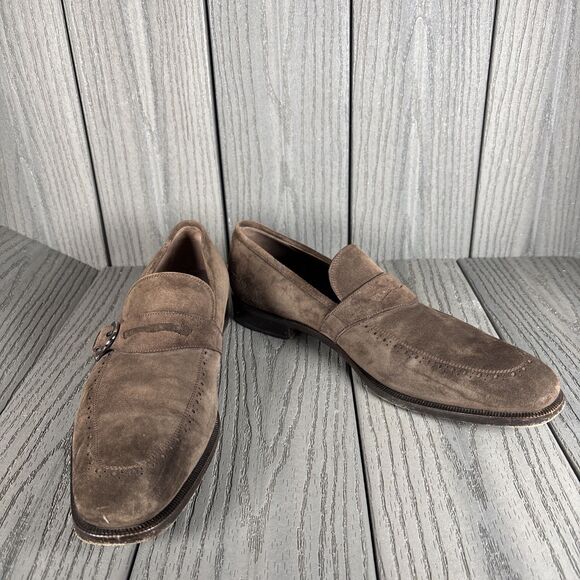 Salvatore Ferragamo Men's Suede Monk Strap Loafers Brown 9.5 D UG42220 Italy